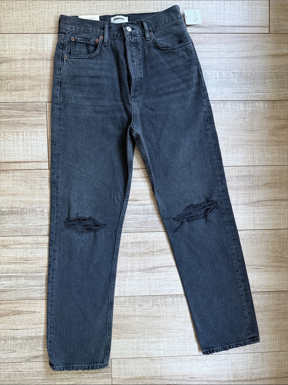 NWT AGOLDE 90's Pinch Waist High Rise Straight Jeans Howl Black Distressed 27